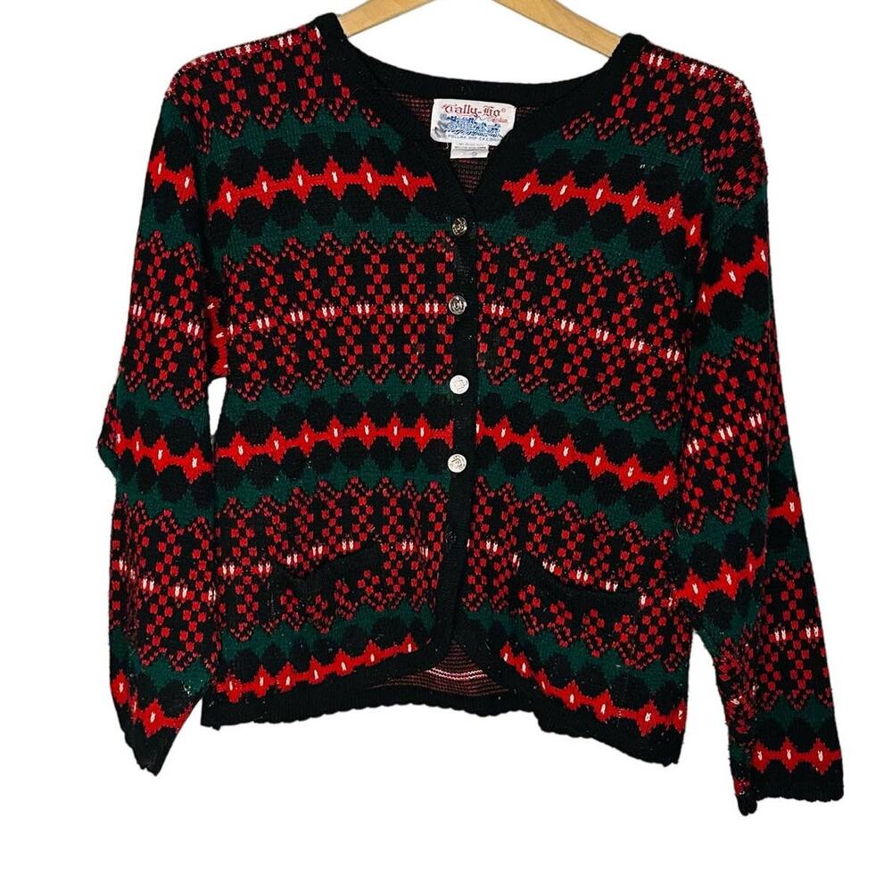 Vintage Tally Ho Christmas Red Long Sleeve Button Front Cardigan Size M